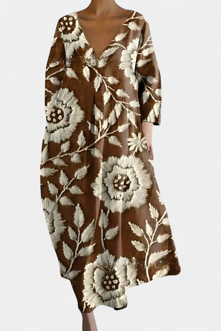 Jasmira | Printed V-Neck Maxi Dress with Flowing Skirt