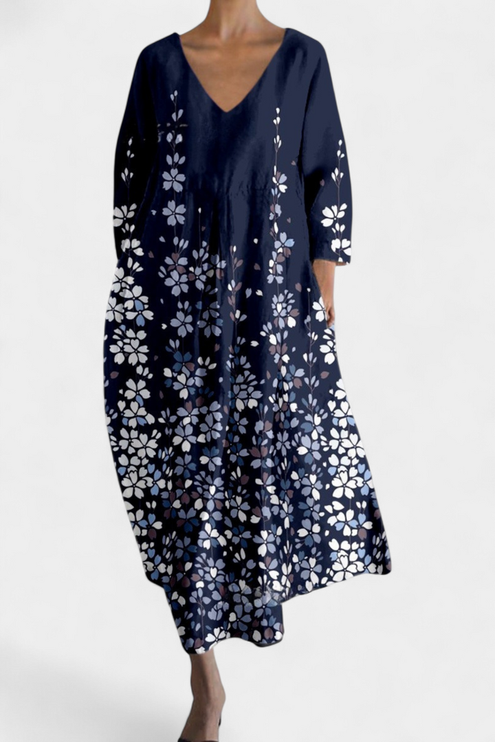 Jasmira | Printed V-Neck Maxi Dress with Flowing Skirt
