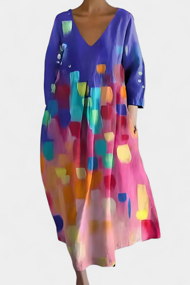 Jasmira | Printed V-Neck Maxi Dress with Flowing Skirt