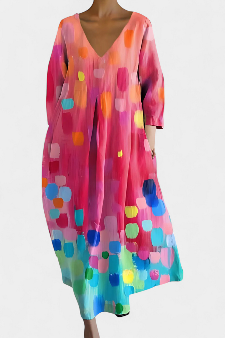 Jasmira | Printed V-Neck Maxi Dress with Flowing Skirt