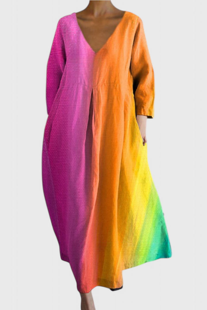 Jasmira | Printed V-Neck Maxi Dress with Flowing Skirt