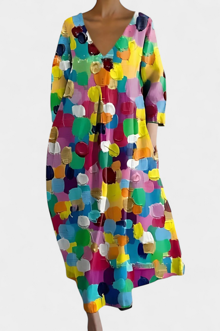 Jasmira | Printed V-Neck Maxi Dress with Flowing Skirt