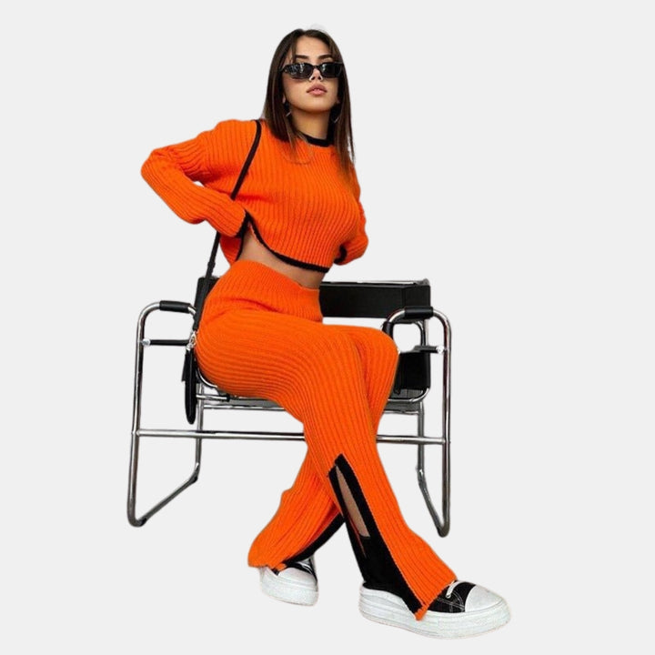 Jessamine | Ribbed Knit Sweater and Flare Pants Set