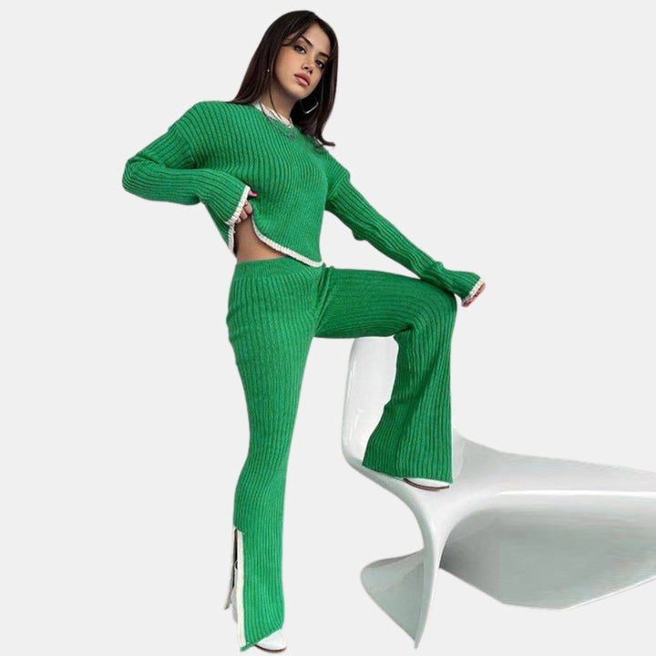 Jessamine | Ribbed Knit Sweater and Flare Pants Set