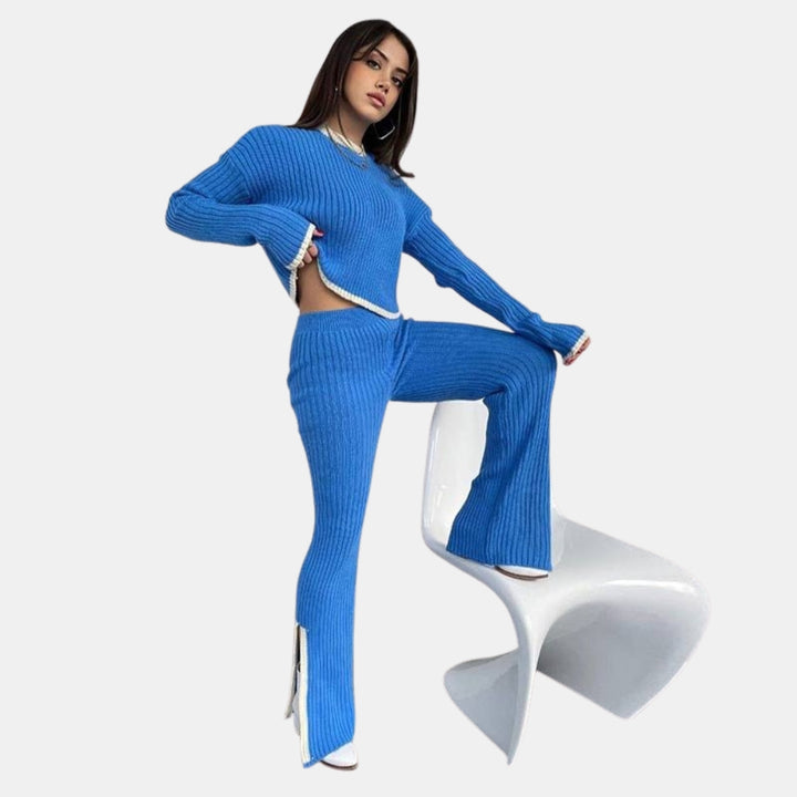 Jessamine | Ribbed Knit Sweater and Flare Pants Set