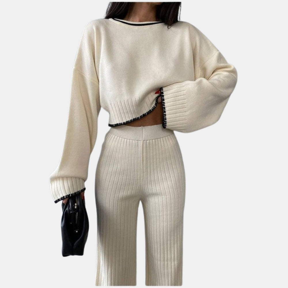Jessamine | Ribbed Knit Sweater and Flare Pants Set