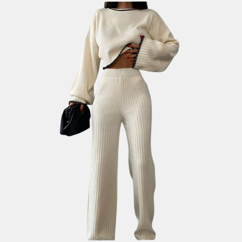 Jessamine | Ribbed Knit Sweater and Flare Pants Set