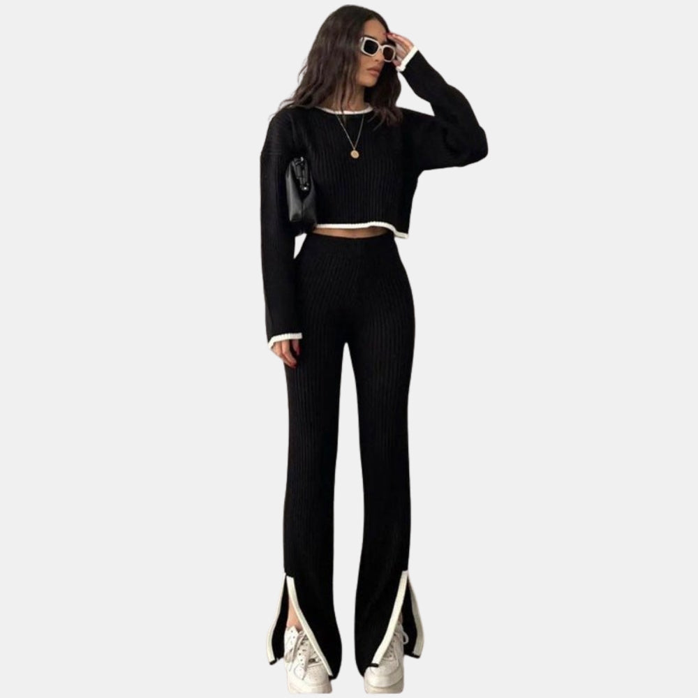 Jessamine | Ribbed Knit Sweater and Flare Pants Set