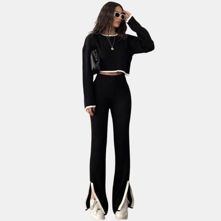 Jessamine | Ribbed Knit Sweater and Flare Pants Set