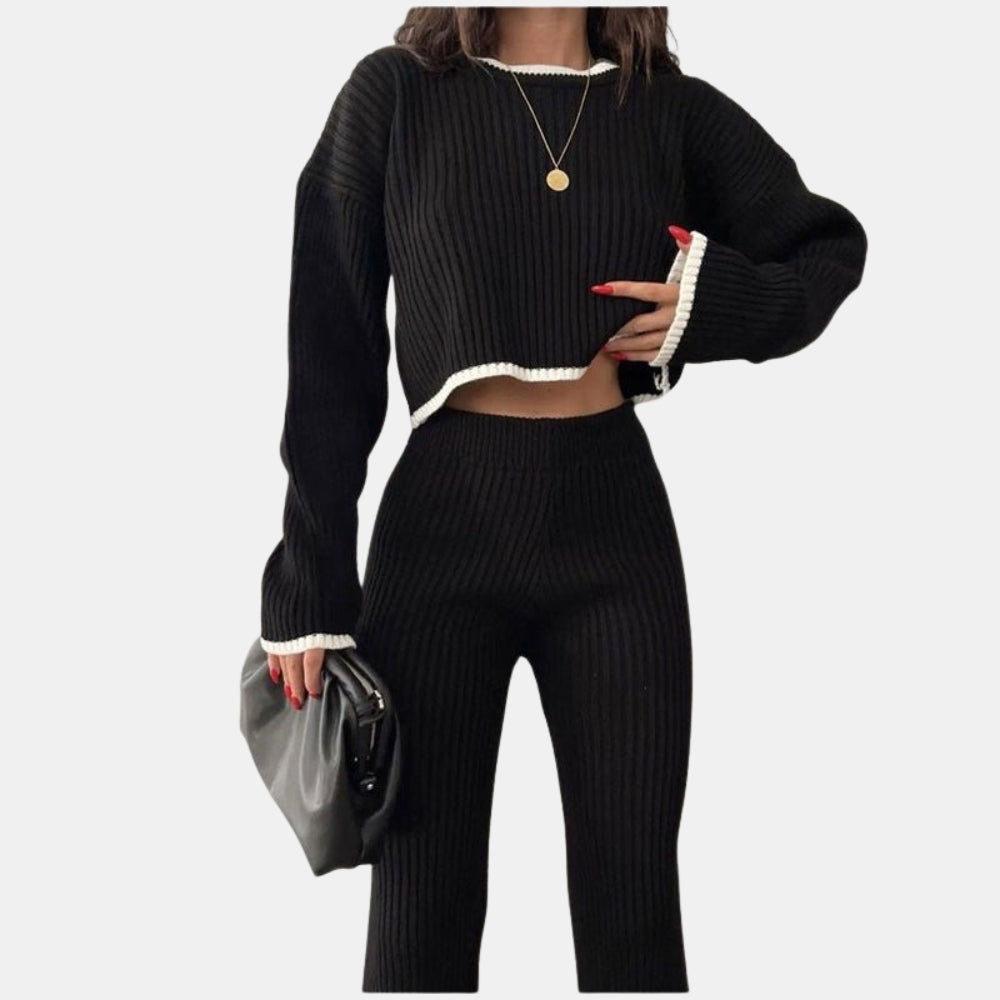 Jessamine | Ribbed Knit Sweater and Flare Pants Set