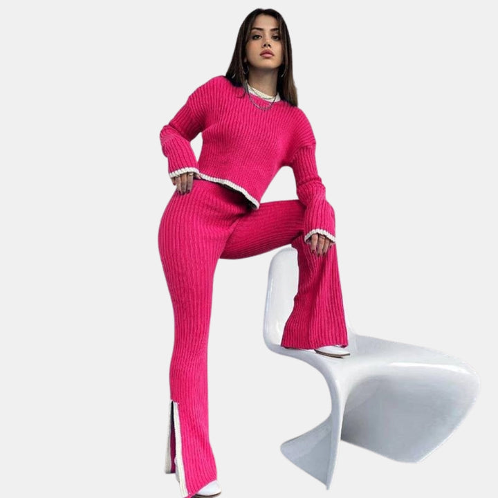 Jessamine | Ribbed Knit Sweater and Flare Pants Set