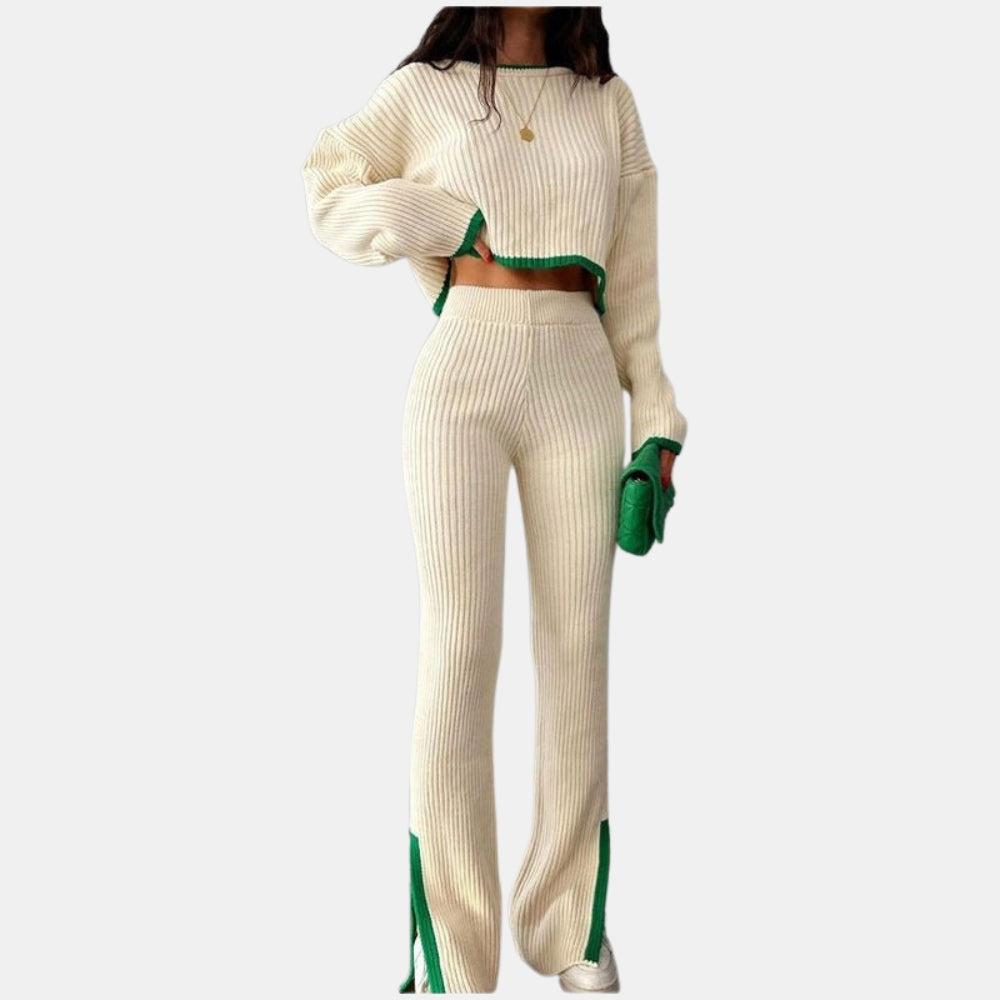 Jessamine | Ribbed Knit Sweater and Flare Pants Set