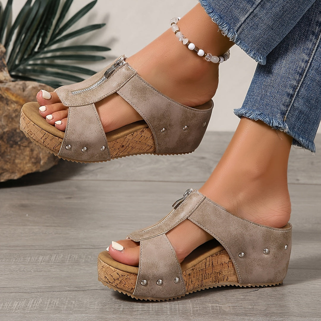 Jessamy | Platform Wedge Sandals with Front Zip
