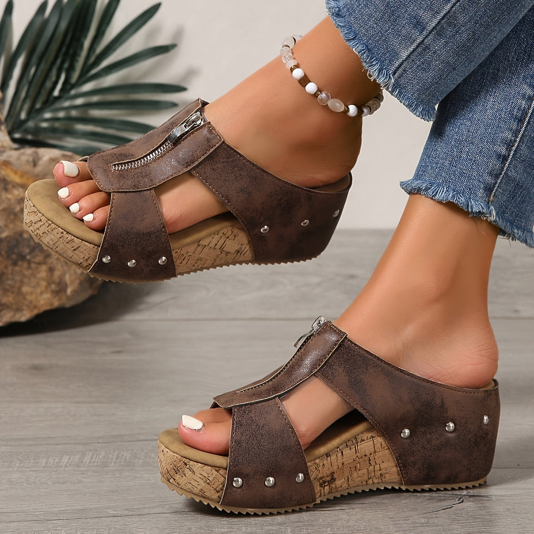 Jessamy | Platform Wedge Sandals with Front Zip
