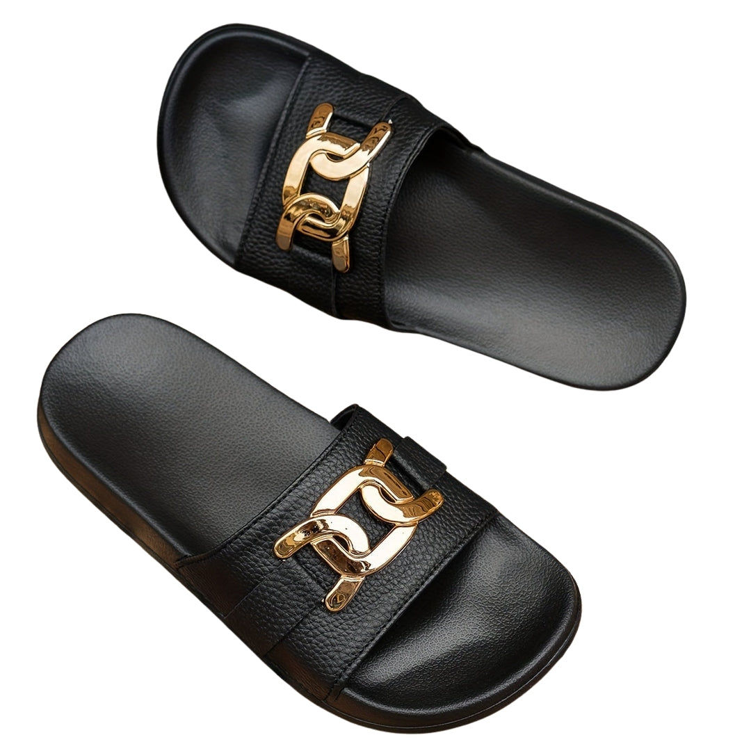 Jessenia | Platform Slide Sandals with Chain Detail
