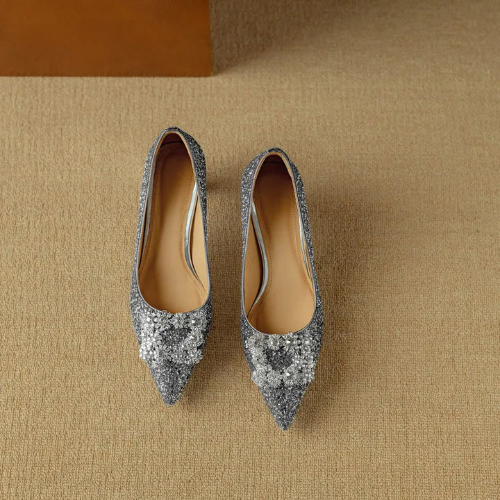 Jessika | Glitter Pointed Toe Pumps with Block Heel