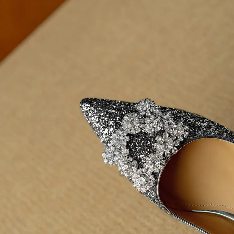 Jessika | Glitter Pointed Toe Pumps with Block Heel