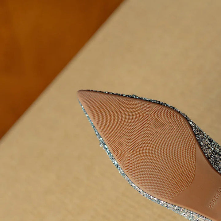 Jessika | Glitter Pointed Toe Pumps with Block Heel