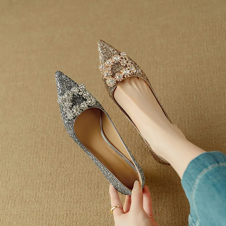 Jessika | Glitter Pointed Toe Pumps with Block Heel