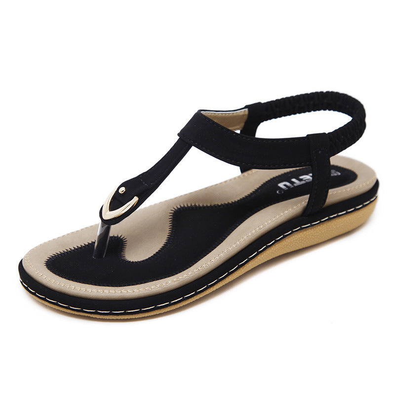 Jocasta | T-Strap Flat Sandals with Slingback Strap