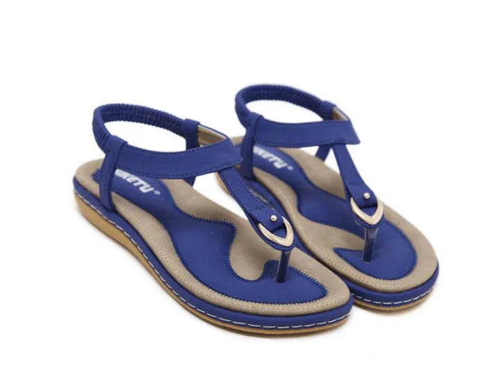 Jocasta | T-Strap Flat Sandals with Slingback Strap