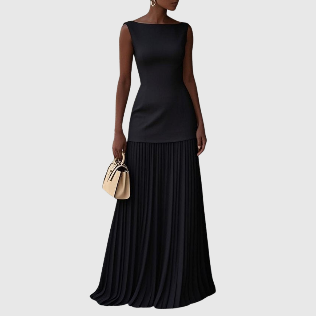 Jorella | Elegant Pleated Maxi Dress with Boat Neck