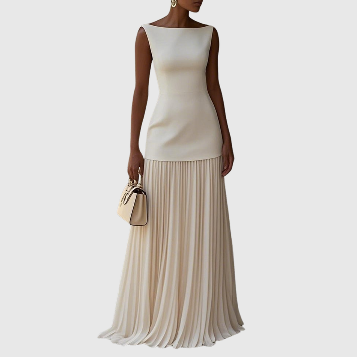 Jorella | Elegant Pleated Maxi Dress with Boat Neck