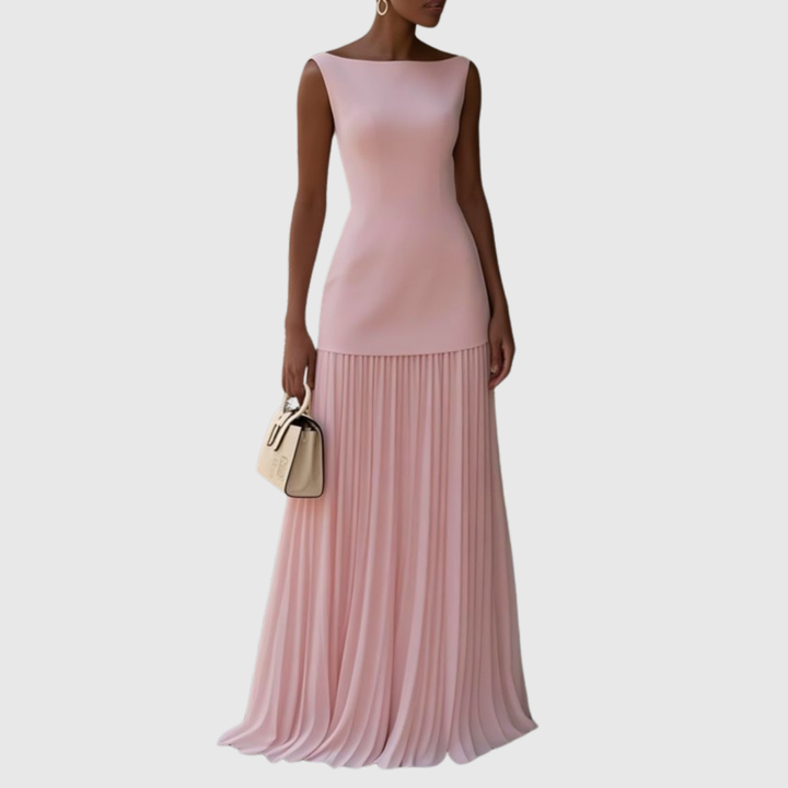 Jorella | Elegant Pleated Maxi Dress with Boat Neck
