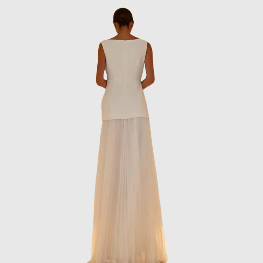 Jorella | Elegant Pleated Maxi Dress with Boat Neck