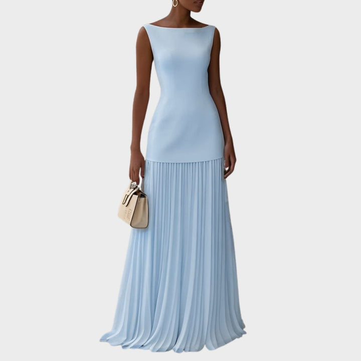 Jorella | Elegant Pleated Maxi Dress with Boat Neck