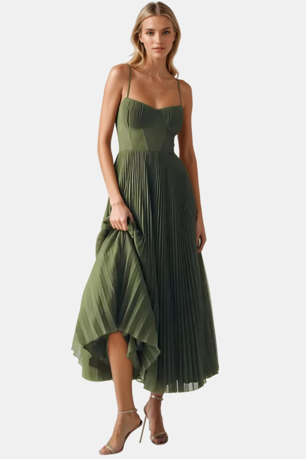 Joryvella | Elegant Pleated Midi Dress with Sweetheart Neckline
