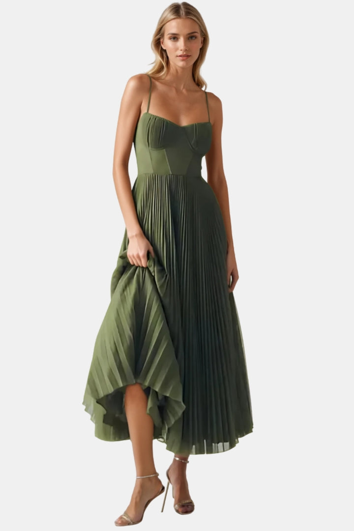 Joryvella | Elegant Pleated Midi Dress with Sweetheart Neckline