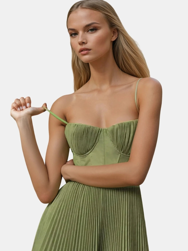 Joryvella | Elegant Pleated Midi Dress with Sweetheart Neckline