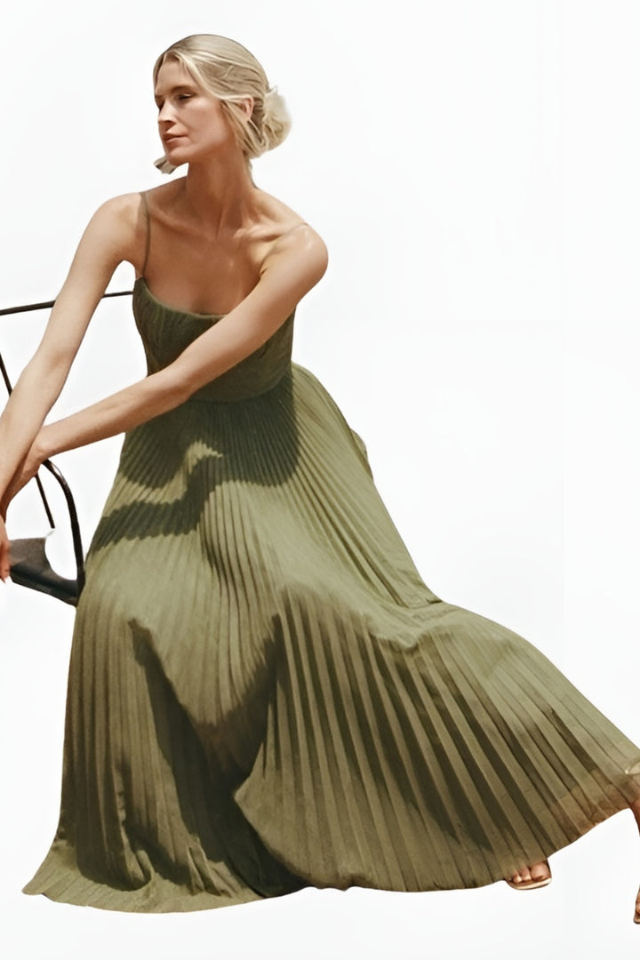 Joryvella | Elegant Pleated Midi Dress with Sweetheart Neckline
