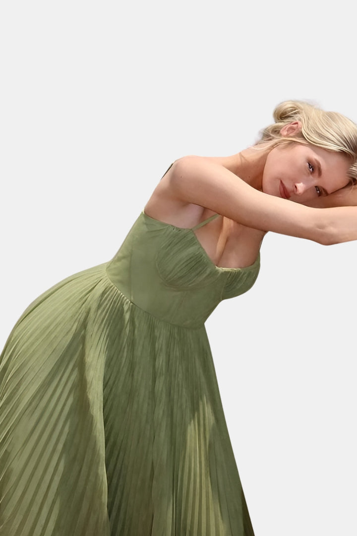 Joryvella | Elegant Pleated Midi Dress with Sweetheart Neckline