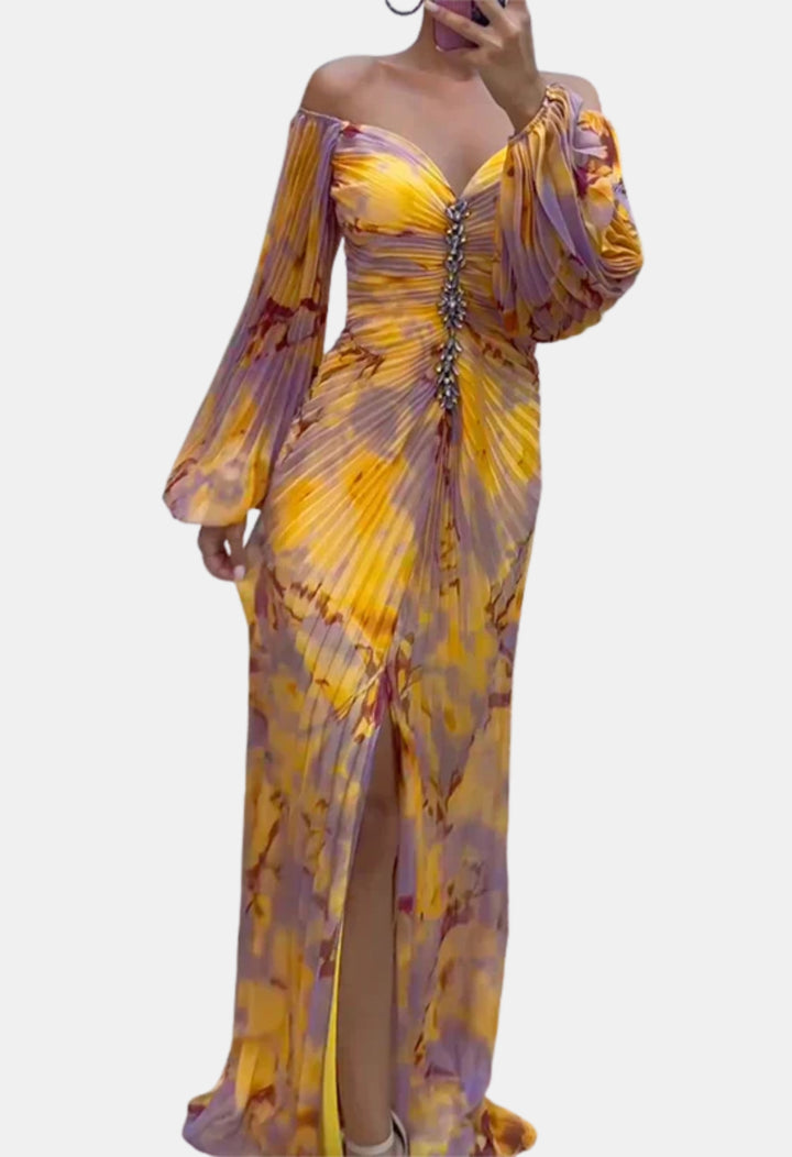 Joryvessa | Wedding Guest Pleated Off Shoulder Maxi Dress