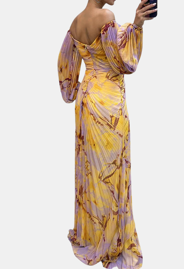 Joryvessa | Wedding Guest Pleated Off Shoulder Maxi Dress