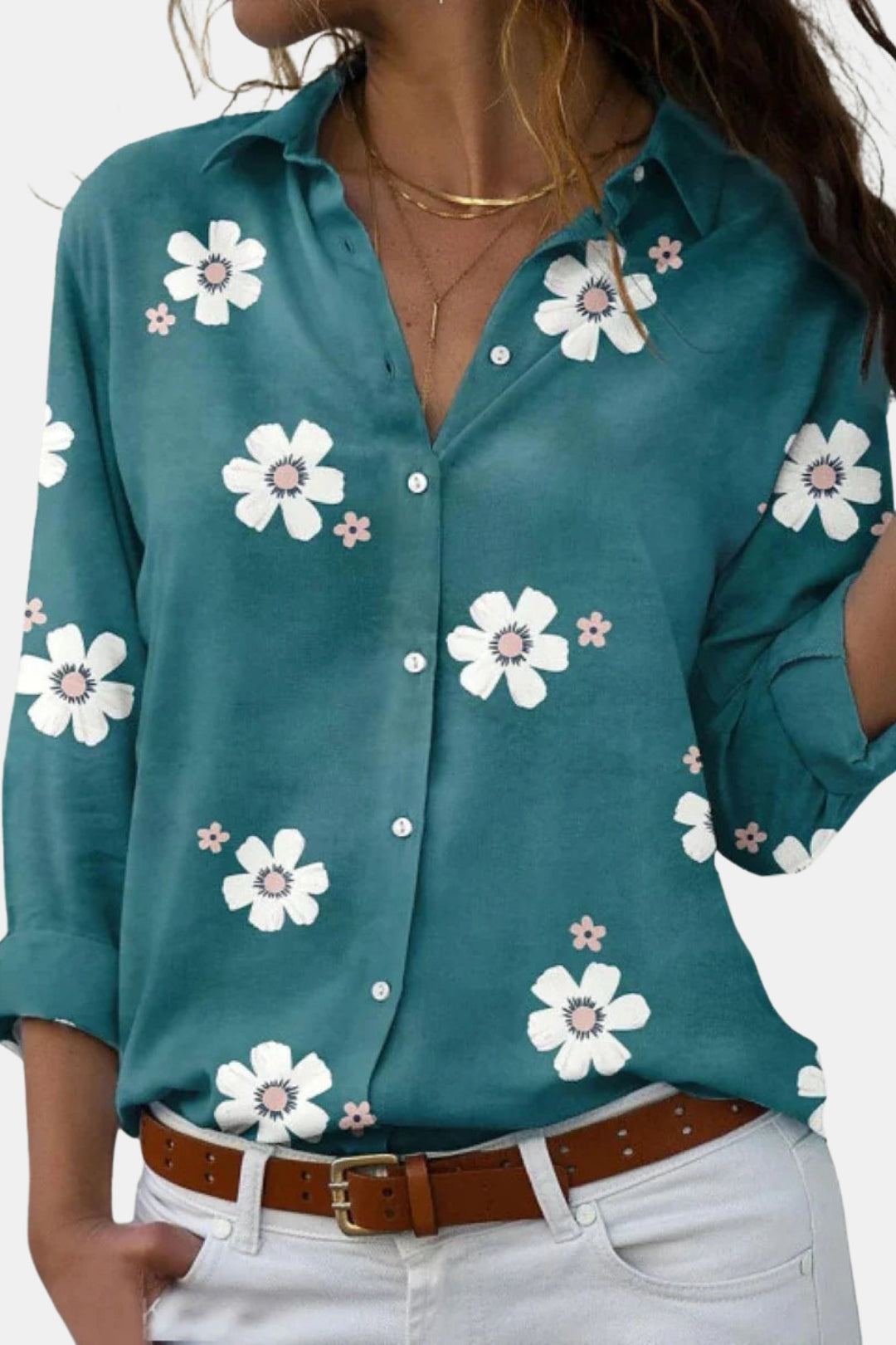 Joryzorra | Floral Button Up Shirt with Collar