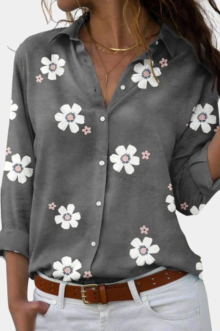 Joryzorra | Floral Button Up Shirt with Collar