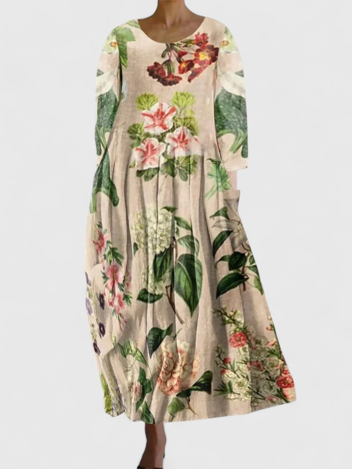 Jovaria | Artistic Print Midi Dress with Relaxed Silhouette