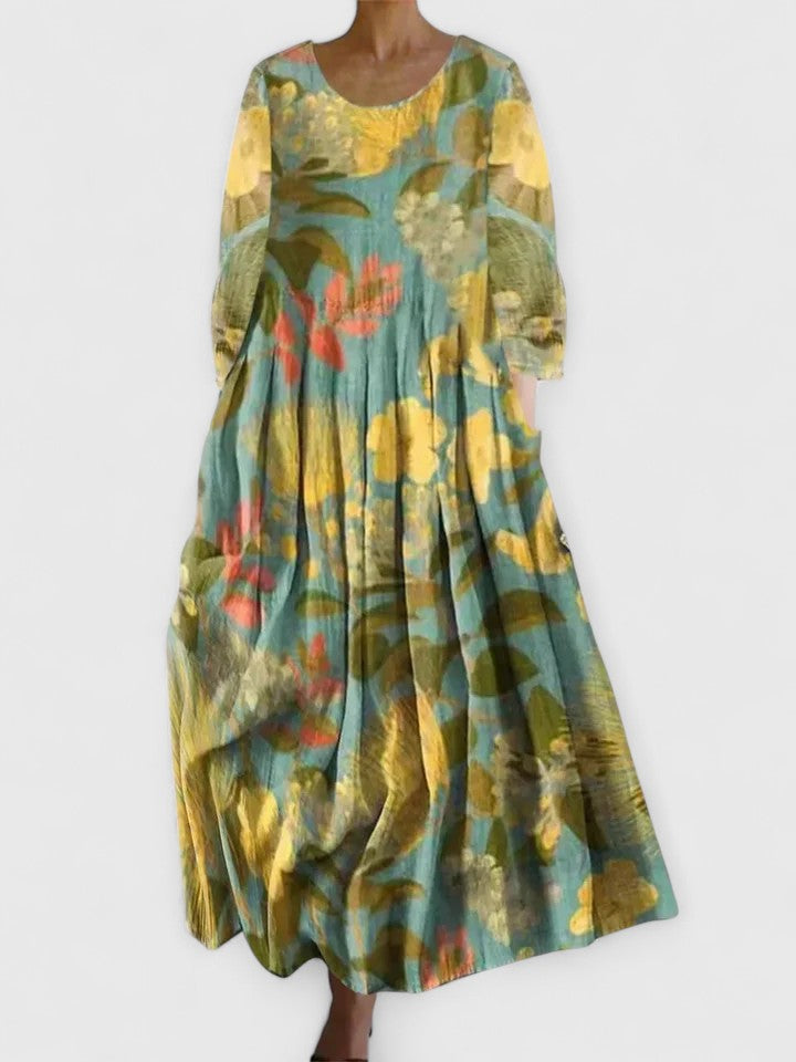 Jovaria | Artistic Print Midi Dress with Relaxed Silhouette