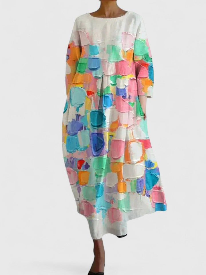 Jovaria | Artistic Print Midi Dress with Relaxed Silhouette