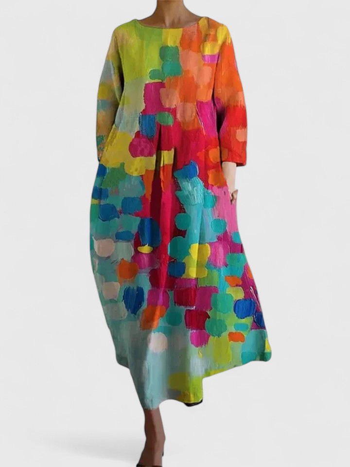 Jovaria | Artistic Print Midi Dress with Relaxed Silhouette