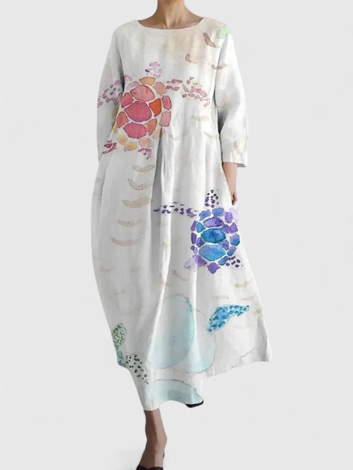 Jovaria | Artistic Print Midi Dress with Relaxed Silhouette