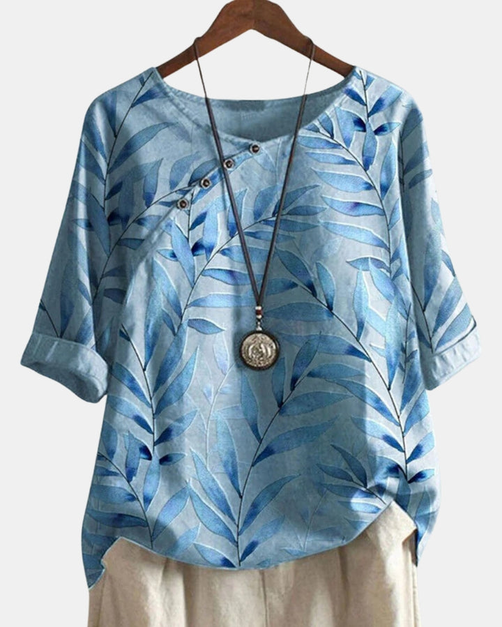 Kaedyn | Asymmetric Button Floral Blouse