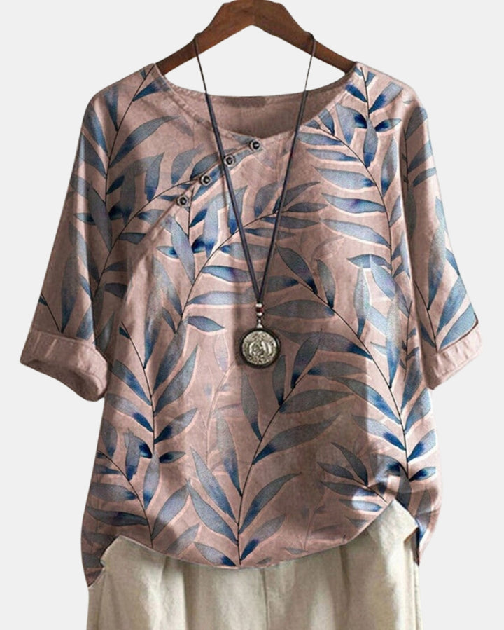 Kaedyn | Asymmetric Button Floral Blouse