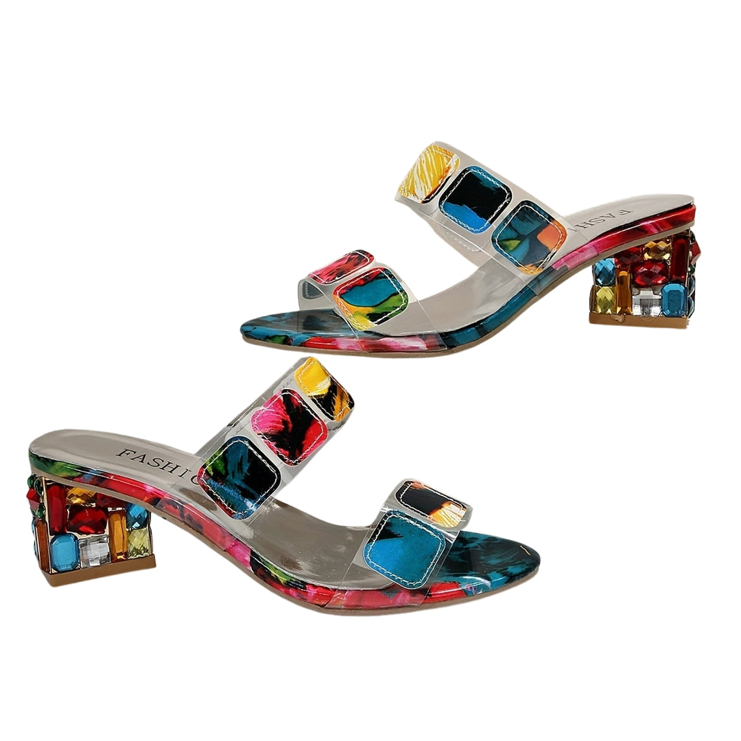 Kainat | Statement Clear Strap Heeled Sandals with Embellished Heel