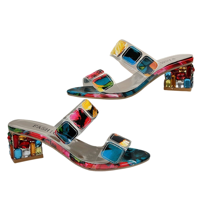 Kainat | Statement Clear Strap Heeled Sandals with Embellished Heel
