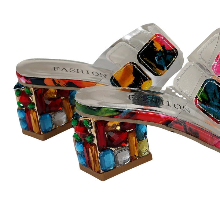 Kainat | Statement Clear Strap Heeled Sandals with Embellished Heel