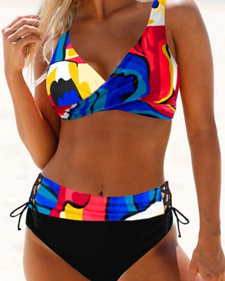Kalia | Printed Bikini Set with V Neck Top